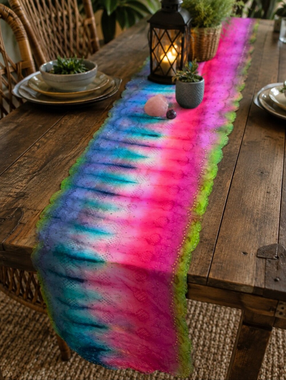 Handmade Tie Dyed Table Runner Boho Hippie